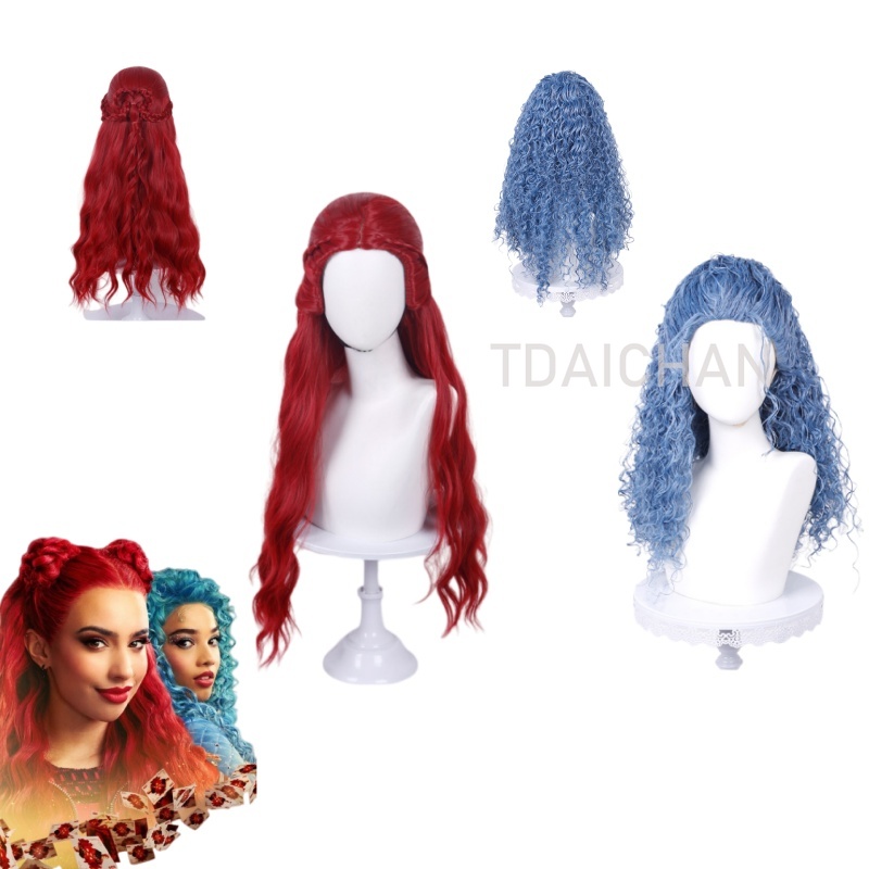 Anime Cosplay Blue Hair - Peruka Cosplay Kręcona Czerwona Księżniczka Fryzura