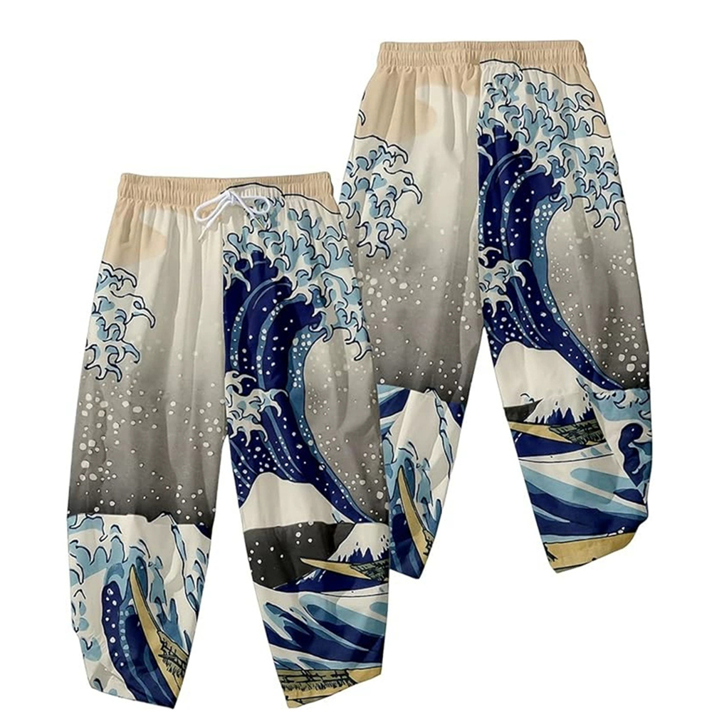 Asian Cosplay Anime - Spodnie 3D Kimono Vintage Bloom Pants